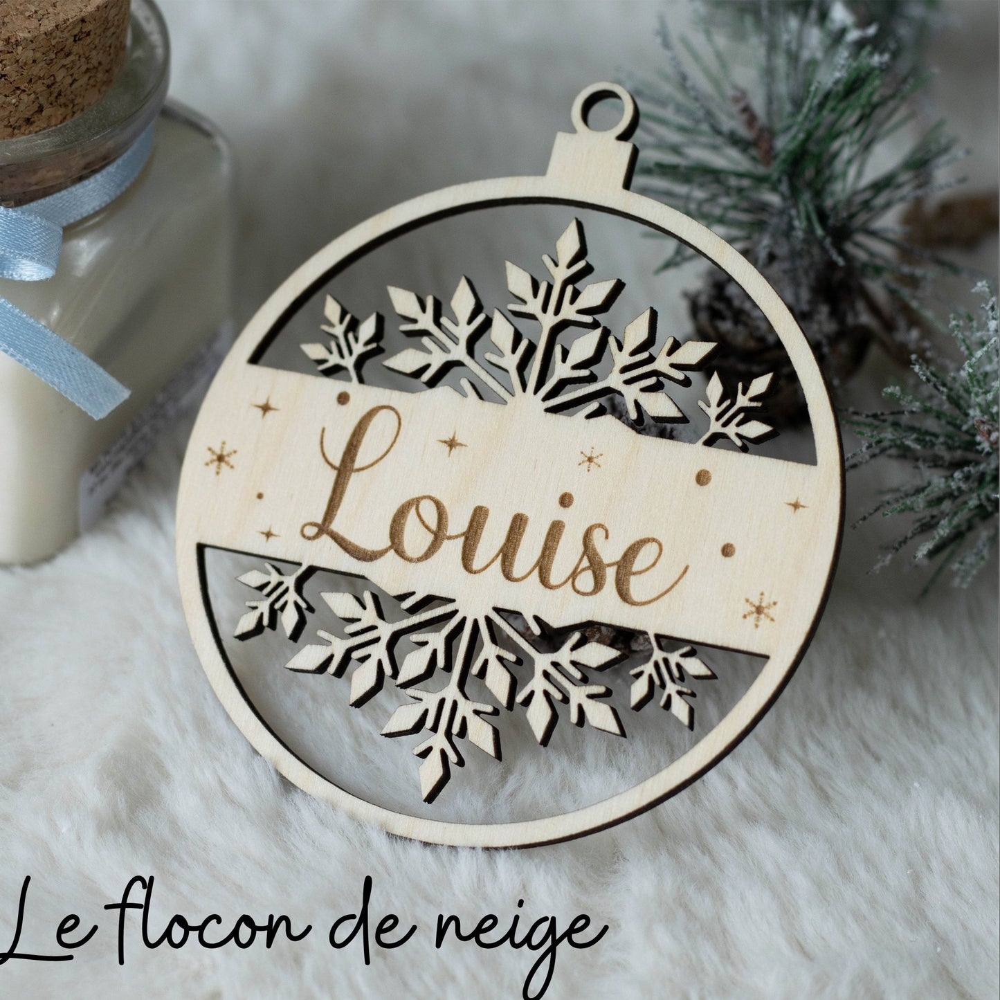 Boule de Noël personnalisée bois et plexiglass