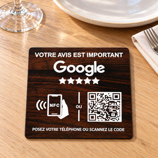 Plaque avis Google NFC et QR code personnalisée