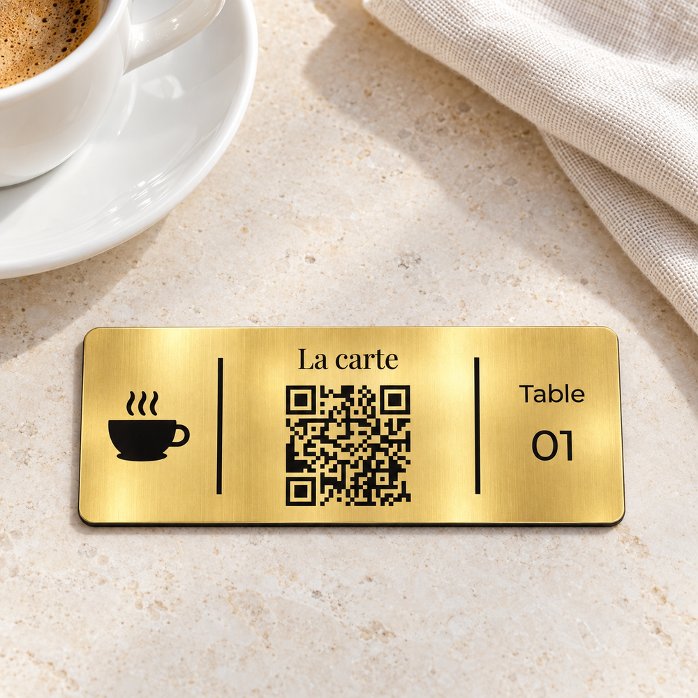 Plaque QR code menu gravée pour restaurant