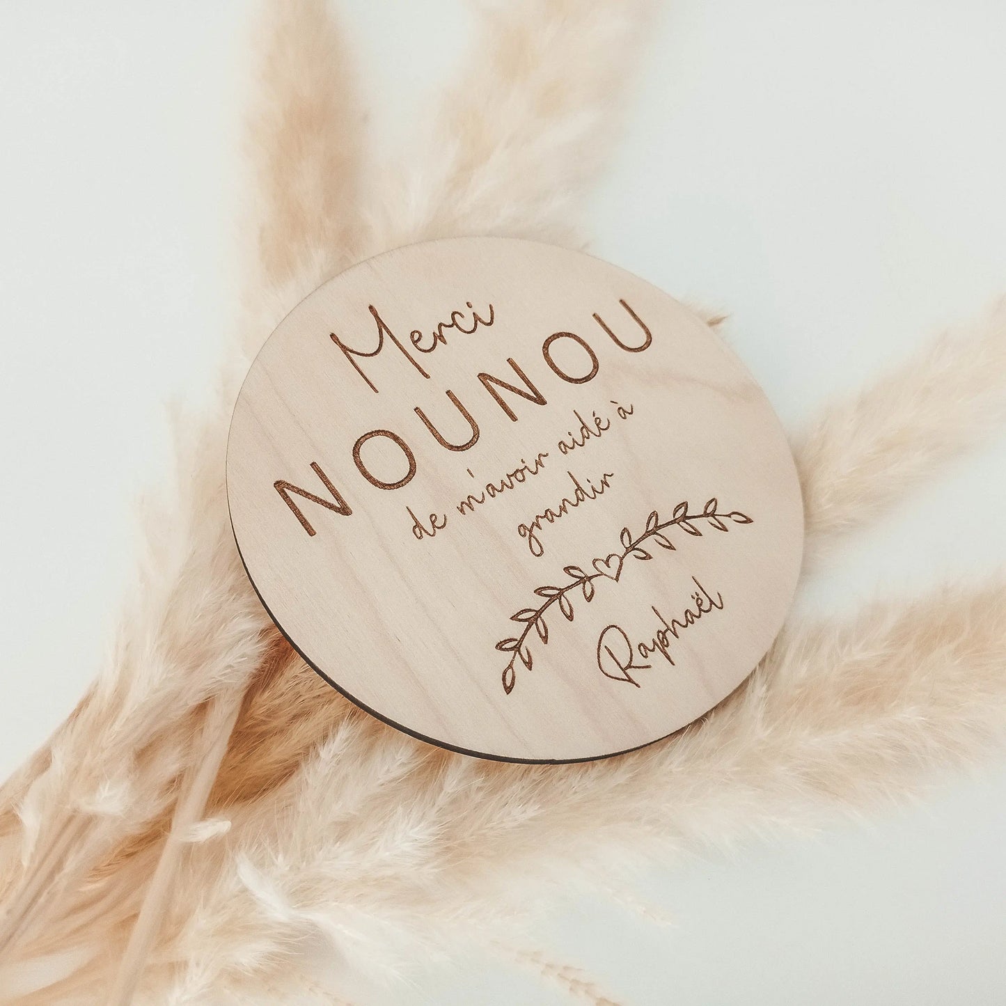 Carte de remerciements pour nounou nourrice personnalisée en bois gravée Galesia