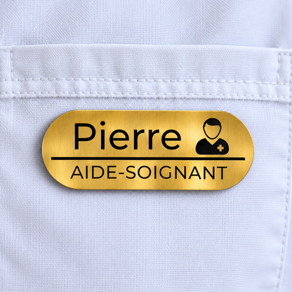 Badge prénom aide-soignant personnalisé