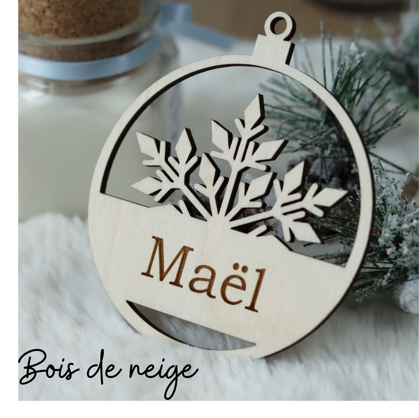 Boule de Noël personnalisée bois et plexiglass