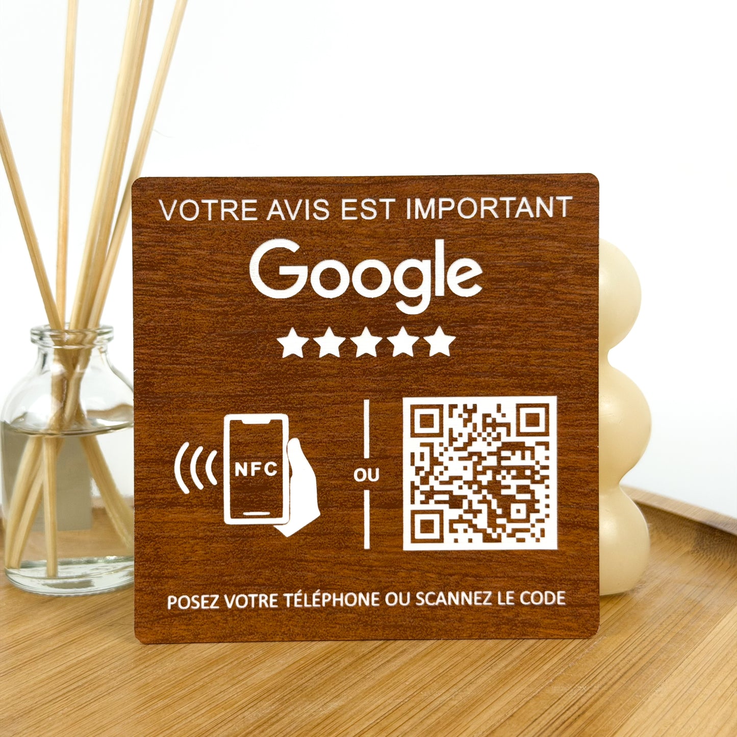 Panneau d’Avis Google NFC + QR Code – Gravure Laser Personnalisée