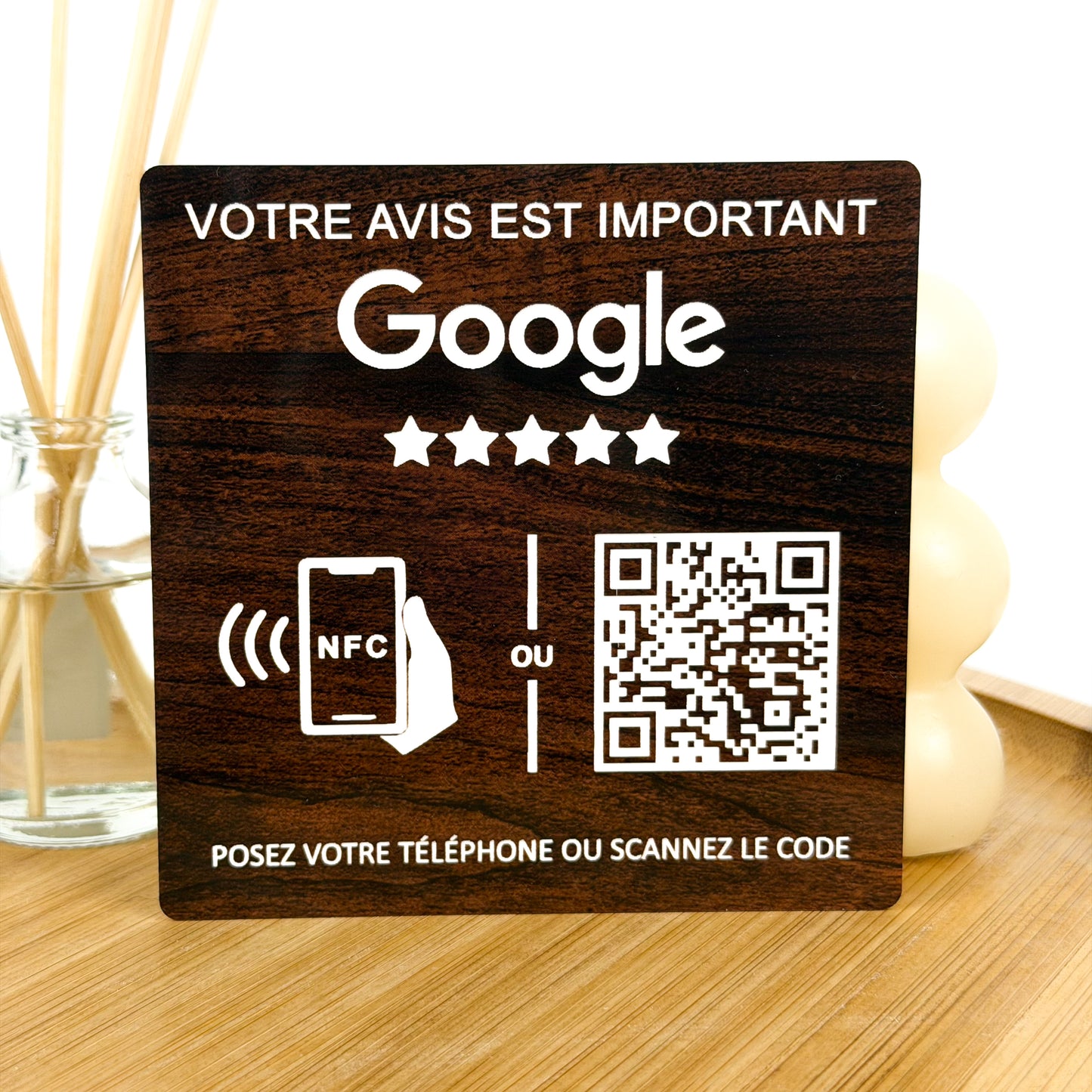 Panneau d’Avis Google NFC + QR Code – Gravure Laser Personnalisée