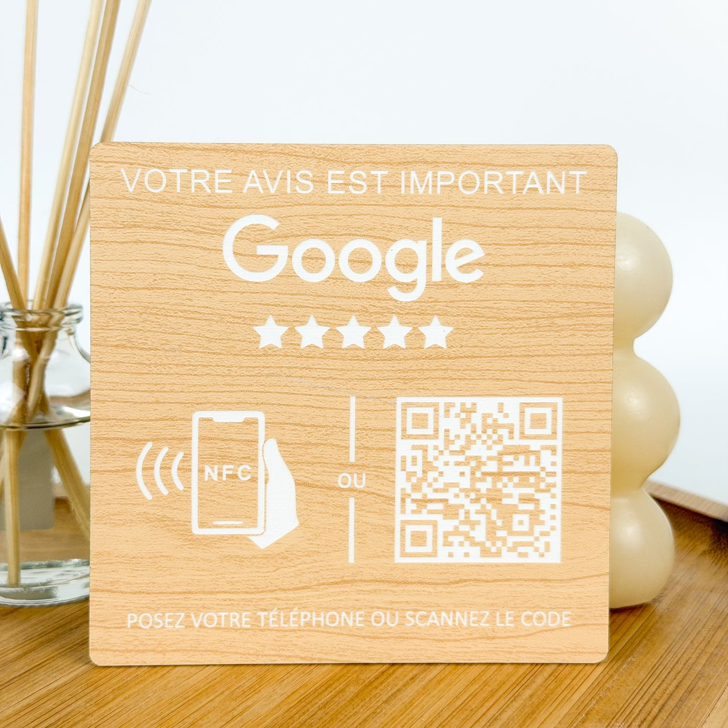 Panneau d’Avis Google NFC + QR Code – Gravure Laser Personnalisée