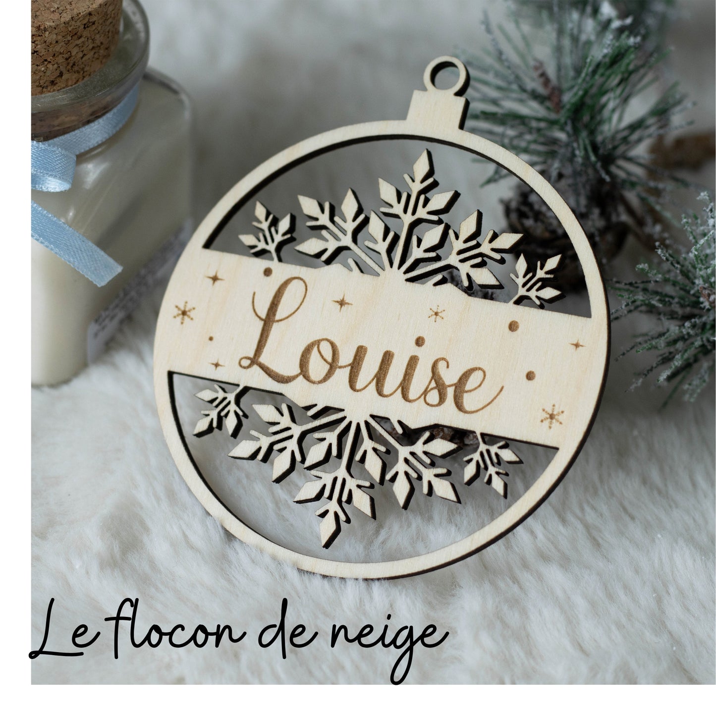 Boule de Noël personnalisée bois et plexiglass