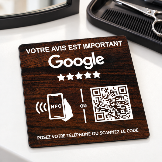 Plaque avis Google NFC et QR code personnalisée