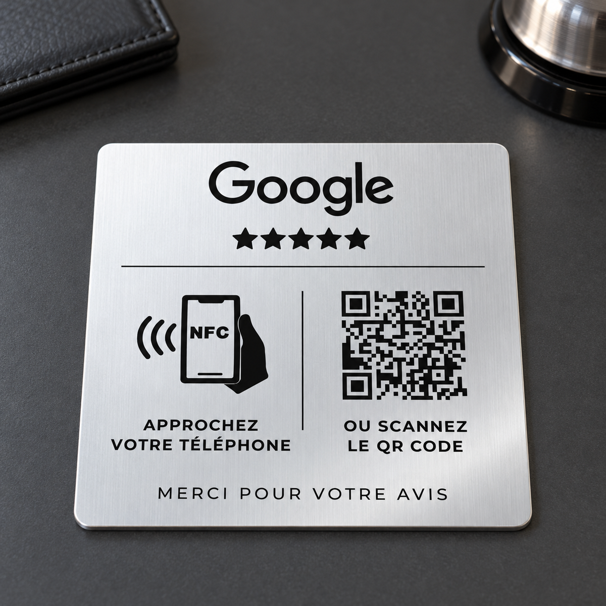 Plaque avis Google NFC et QR code  – comptoir et accueil