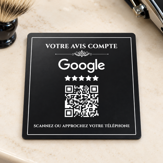 Plaque avis Google NFC élégante encadrée – QR code gravé, restaurant et boutique