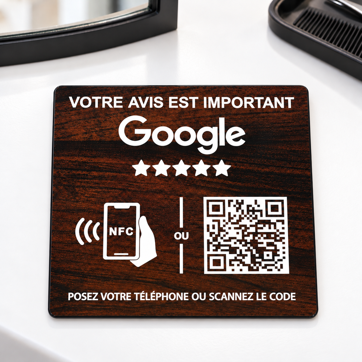 Plaque avis Google NFC et QR code personnalisée