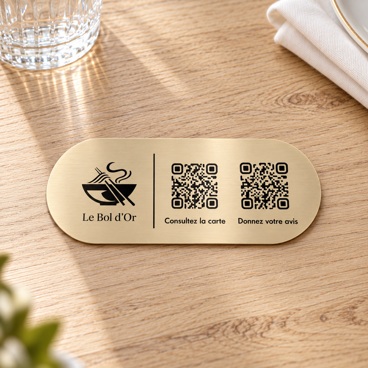 Plaque deux QR codes menu et avis Google – 100 % personnalisable